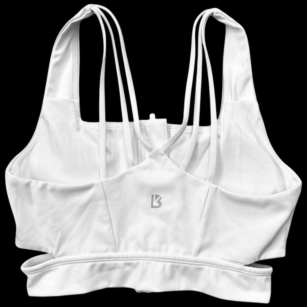 NWOT White Buff Bunny Revolution Sports Bra Zip Front Side Cut Out Size Small